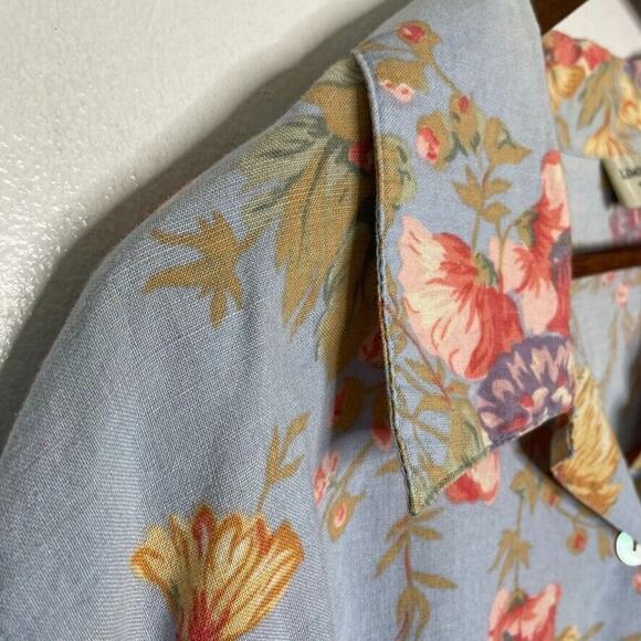 Lemon Grass Light Blue Floral Print Collared Short Sleeve Shirt Size 20 Women's - Picture 3 of 6